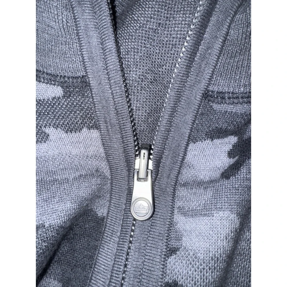 Peter Millar Full Zip Sweater Mens XL Grey Camo Merino Wool‎ Blend Quiet Luxury